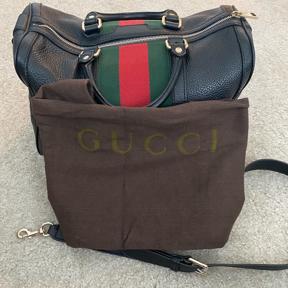 Gucci Vintage Web Boston Bag Black Leather Medium
